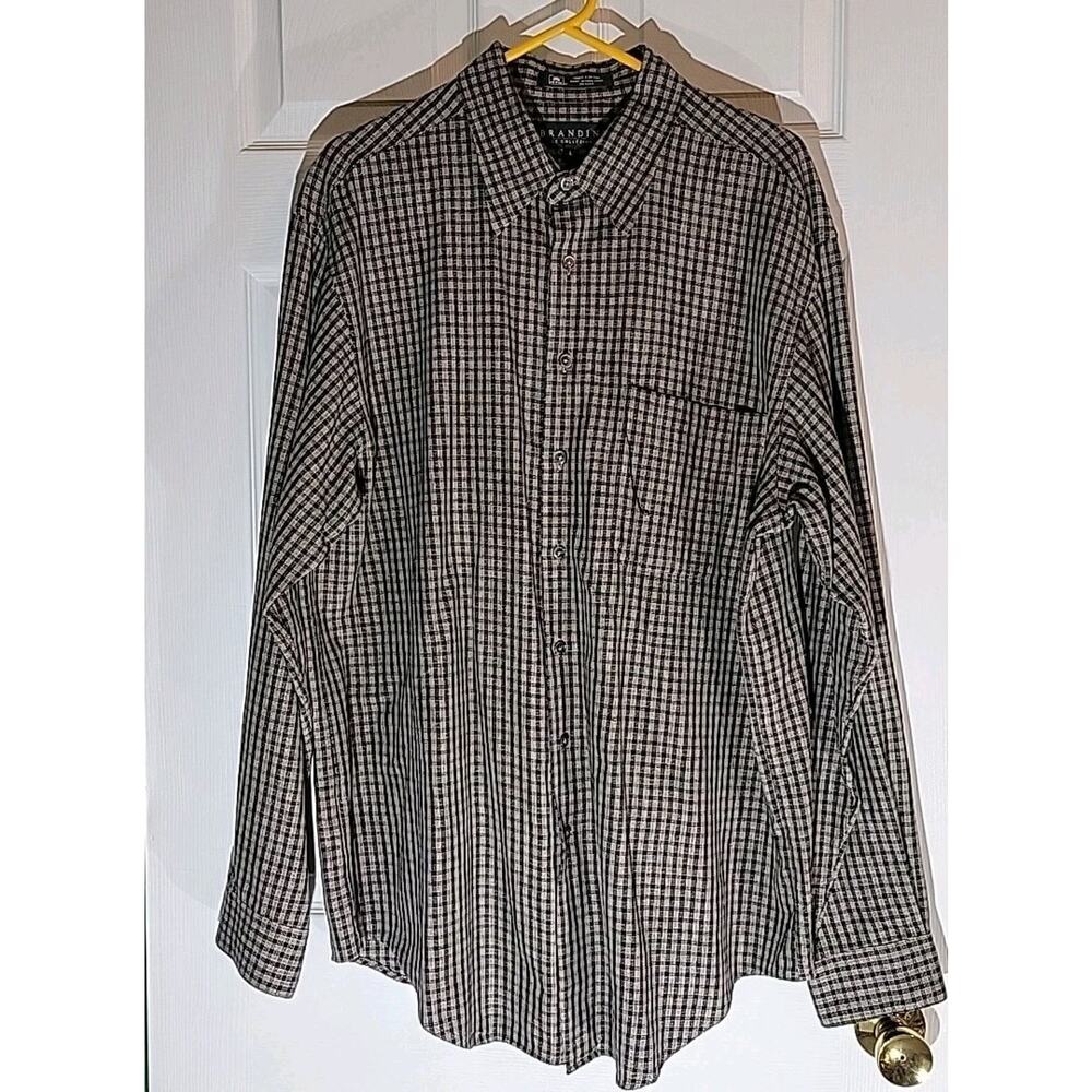 BRANDINI le collezioni Mens Brown Black Plaid Cotton LG Dress Shirt